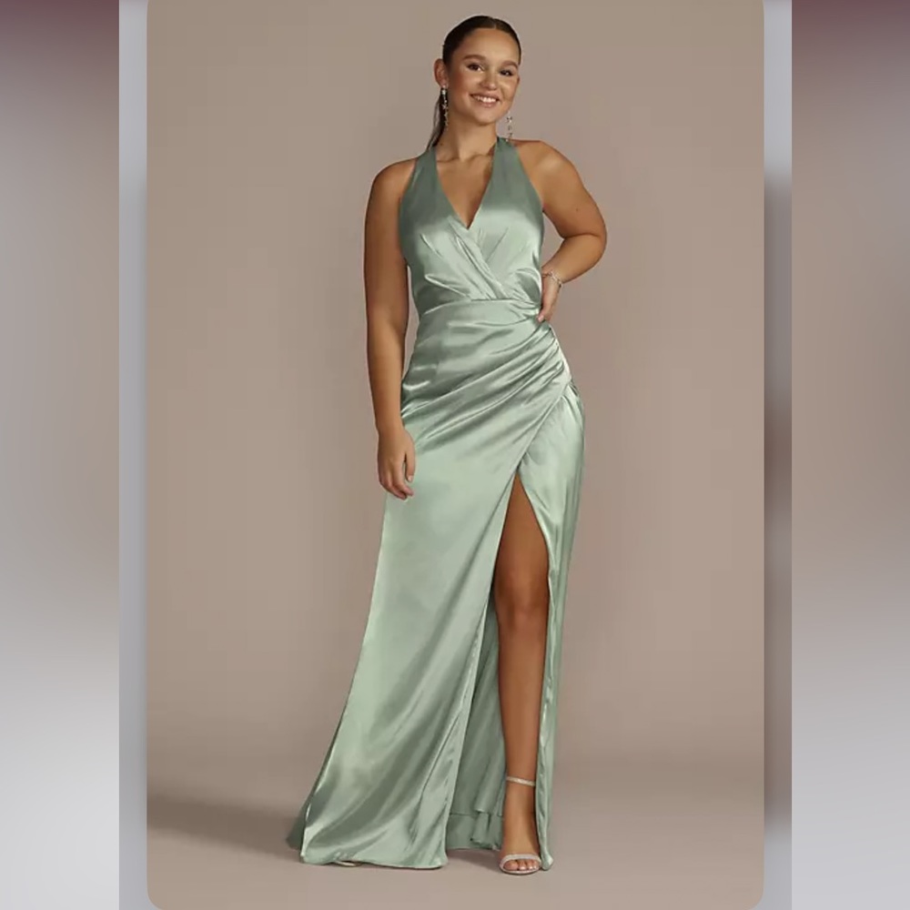 charmeuse halter v-neck dress